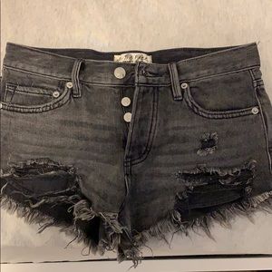 Free People Black Acid Wash Denim Shorts